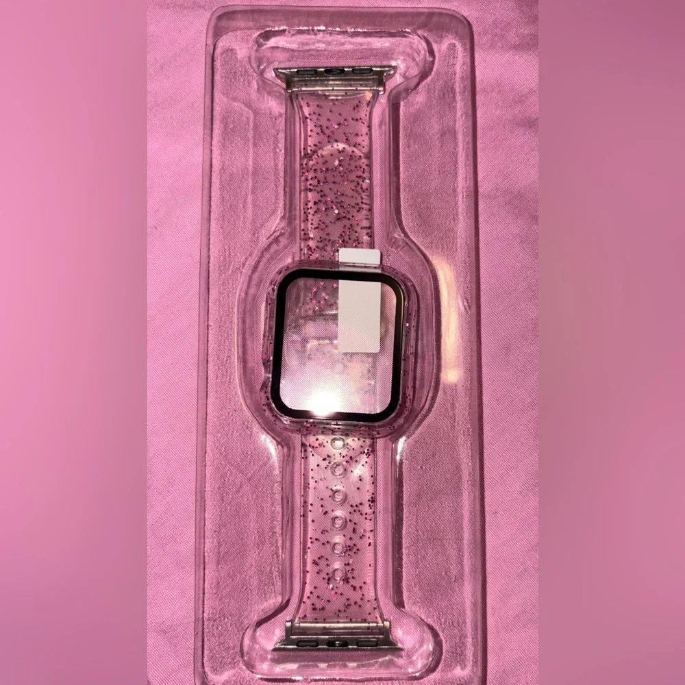 Apple Watch clear pink sparkles case and strap 40mm